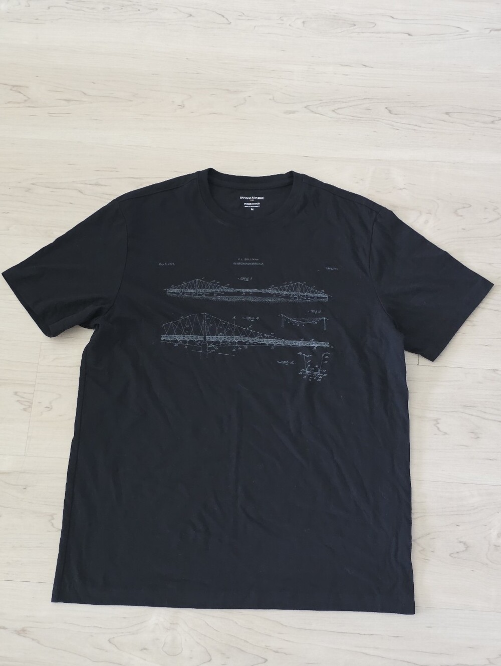 Banana Republic Black Suspension Bridge Blueprint Graphic T-Shirt Men’s M Casual